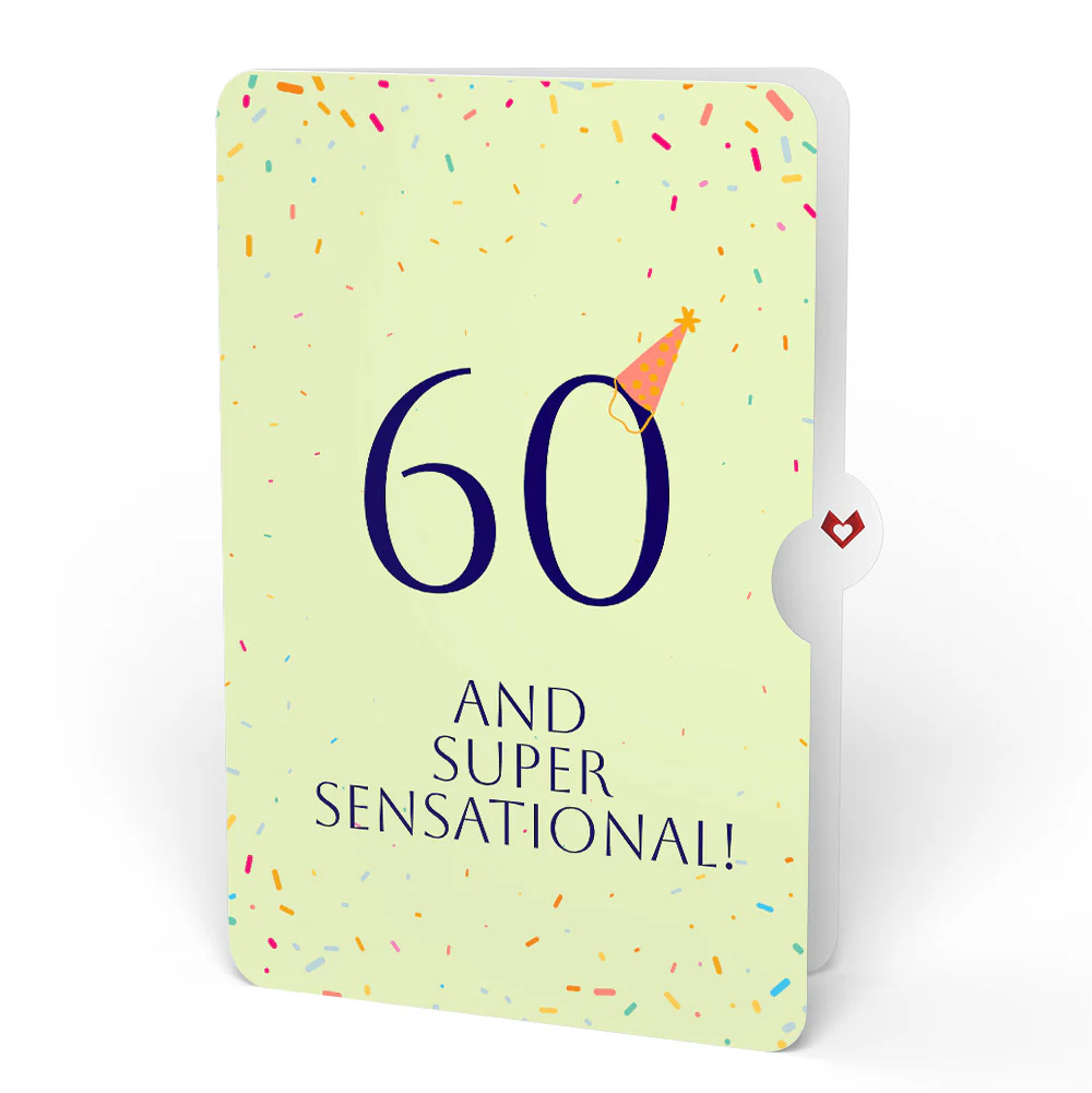 Happy 60th Birthday Balloons Music and Lights Pop-Up Card and Party Hat Sentiment Set - Image 4