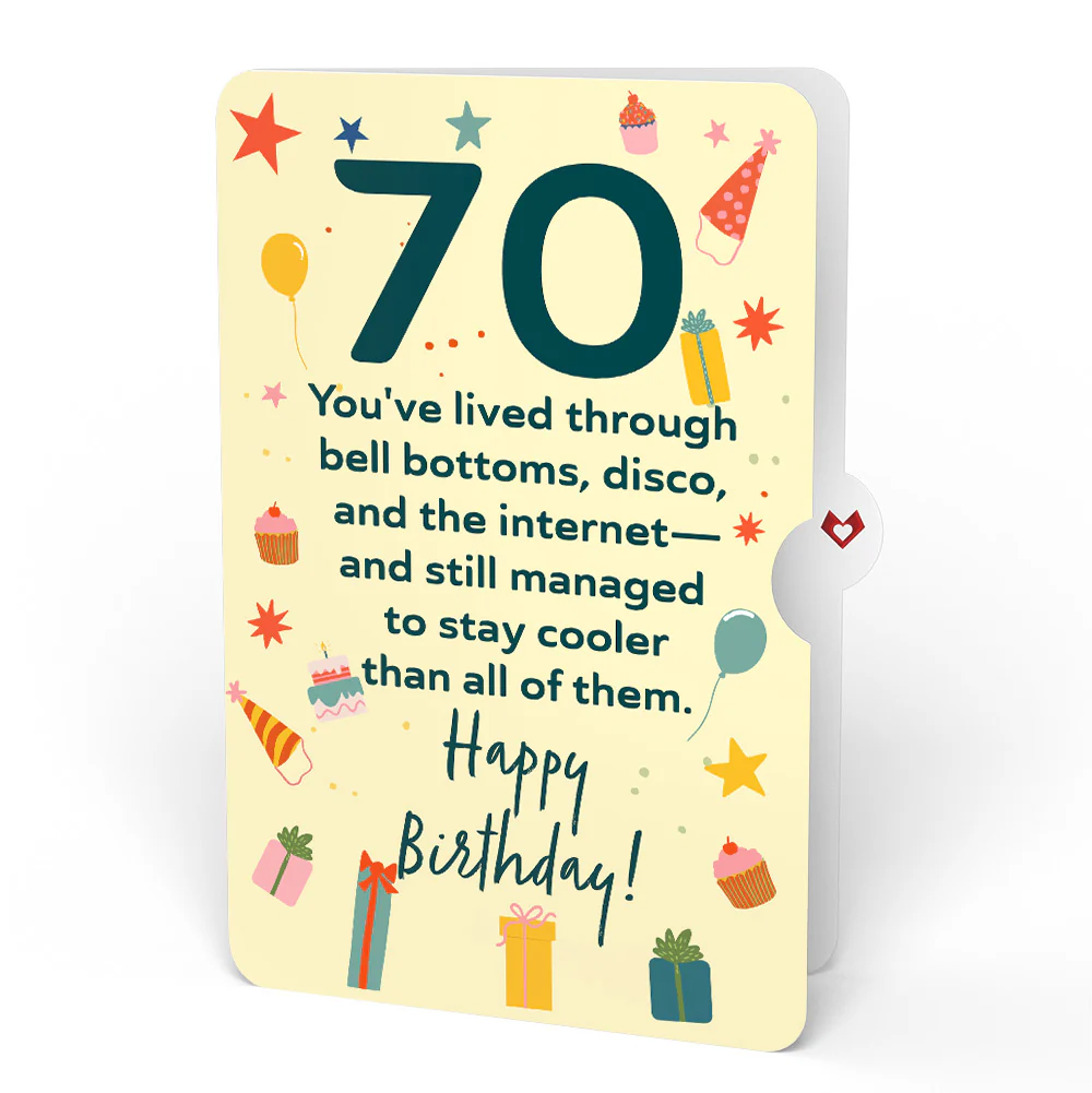 Happy 70th Birthday Balloons Music and Lights Pop-Up Card and Sentiment Set - Image 4