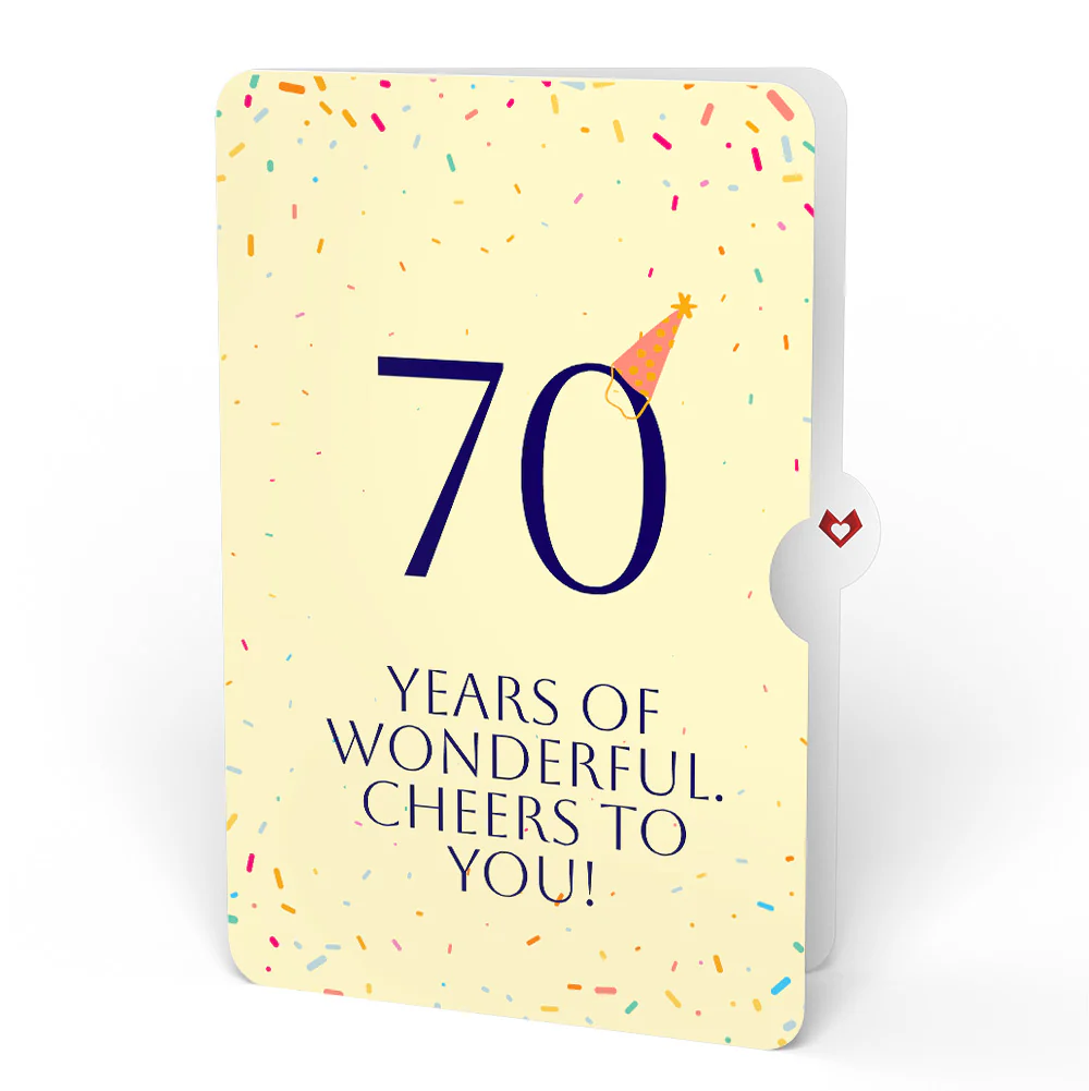 Happy 70th Birthday Confetti Cake Music and Lights Pop-Up Card and Party Hat Sentiment Set - Image 4
