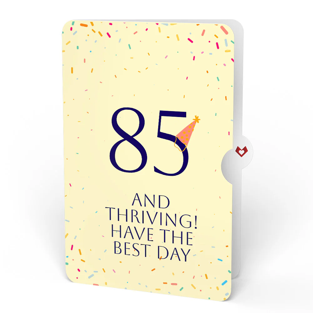 Happy 85th Birthday Confetti Cake Music and Lights Pop-Up Card and Party Hat Sentiment Set - Image 4