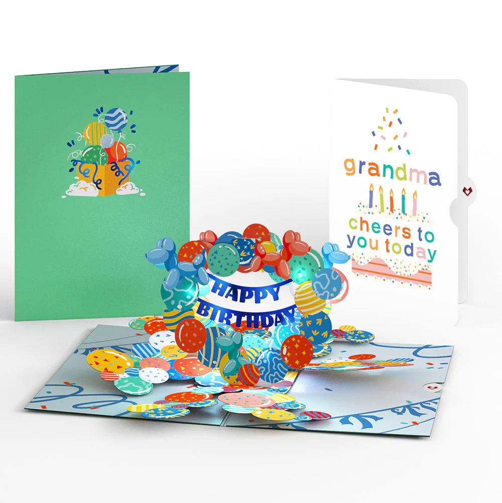 Happy Birthday Balloons Music and Lights Pop-Up Card and Sentiment Set for Grandma