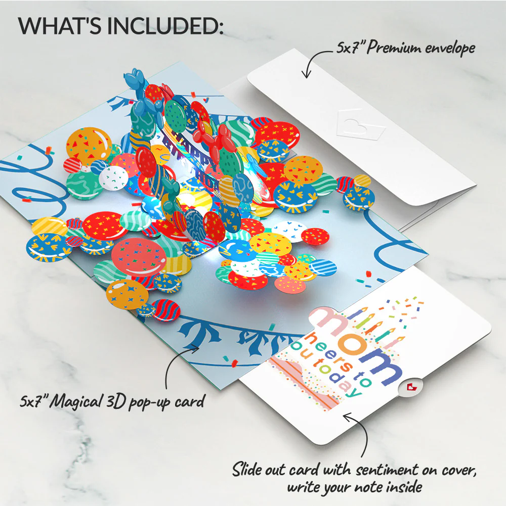 Happy Birthday Balloons Music and Lights Pop-Up Card and Sentiment Set for Mom - Image 2