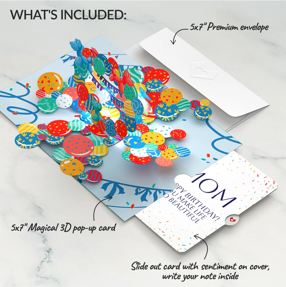 Happy Birthday Balloons Music and Lights Pop-Up Card and Beautiful Life Sentiment Set for Mom - Image 2