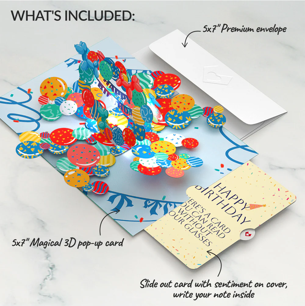 Happy Birthday Balloons Music and Lights Pop-Up Card and Sentiment Set - Image 2