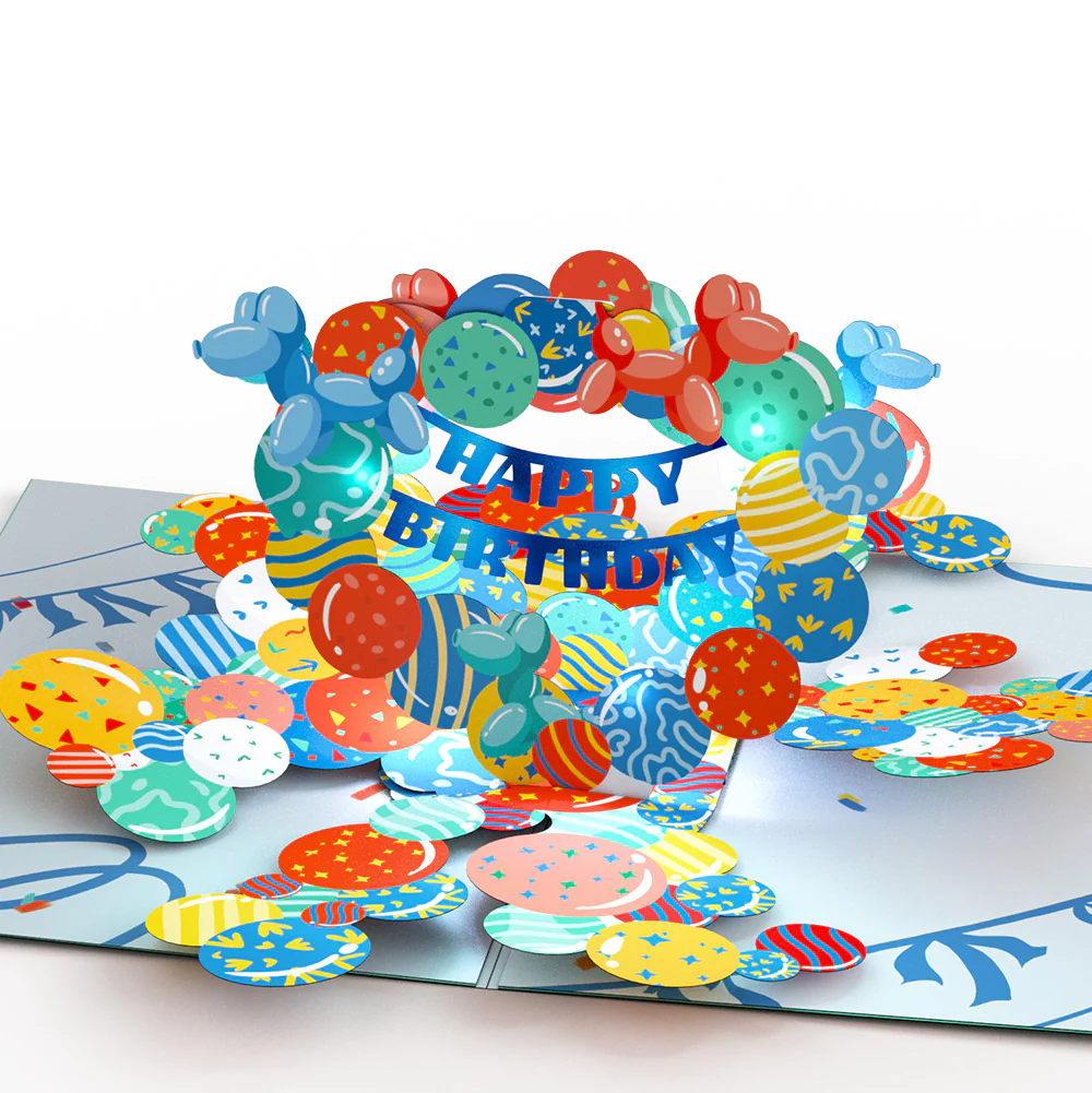 Happy Birthday Balloons Music and Lights Pop-Up Card and Sentiment Set for Boyfriend - Image 3