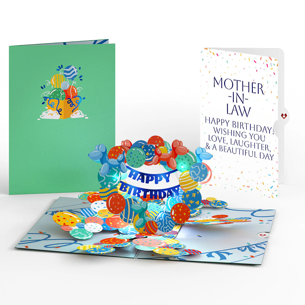 Happy Birthday Balloons Music and Lights Pop-Up Card and Sentiment Set for Mother-in-law