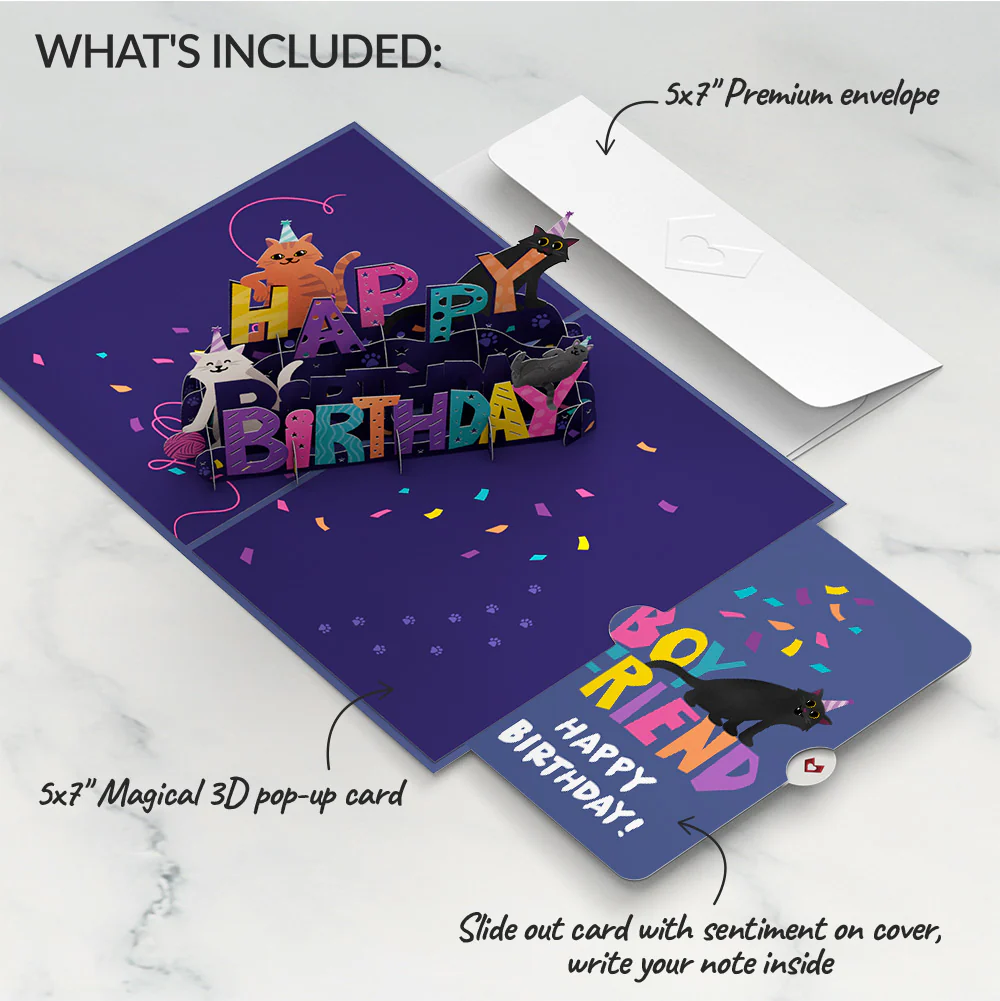 Happy Birthday Cats Pop-Up Card and Sentiment Set for Boyfriend - Image 2