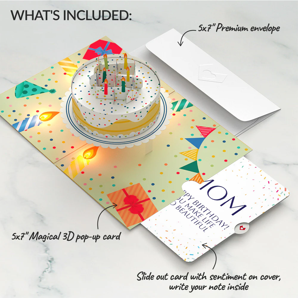 Happy Birthday Confetti Cake Music and Lights Pop-Up Card and Beautiful Life Sentiment Set for Mom - Image 2