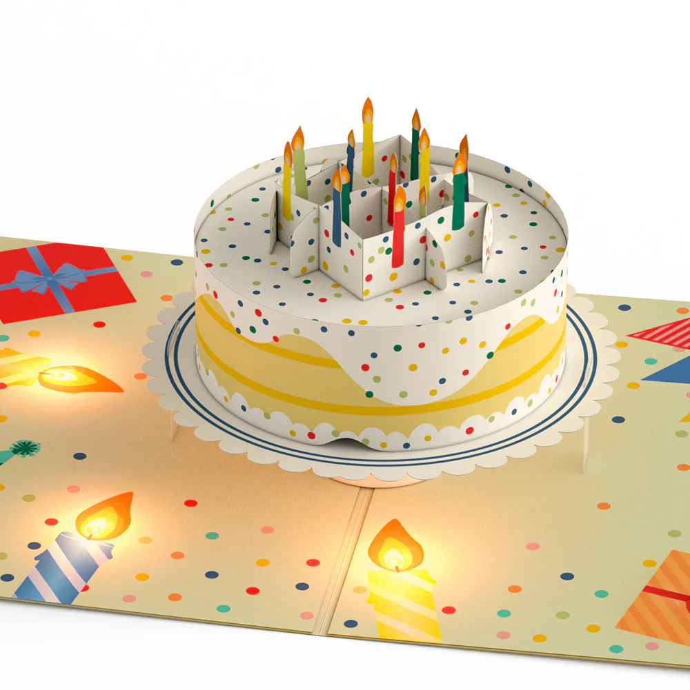 Happy Birthday Confetti Cake Music and Lights Pop-Up Card and Sentiment Set - Image 3
