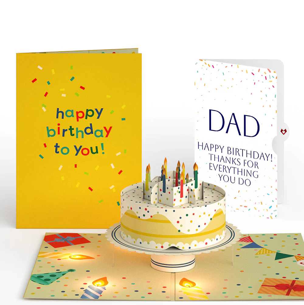 Happy Birthday Confetti Cake Music and Lights Pop-Up Card and Sentiment Set for Dad