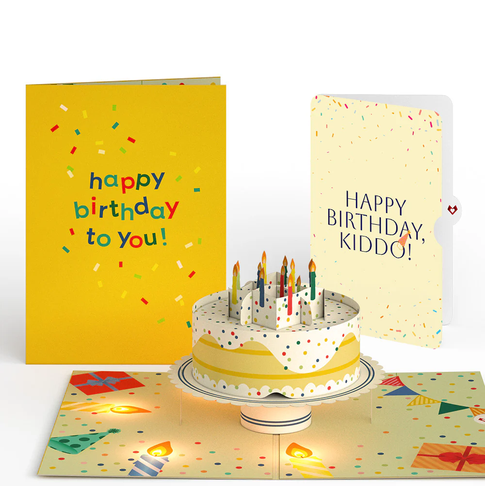 Happy Birthday Confetti Cake Music and Lights Pop-Up Card and Sentiment Set for Kid