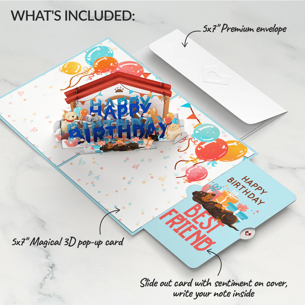 Happy Birthday Dogs Pop-Up Card and Sentiment Set for Best Friend - Image 2