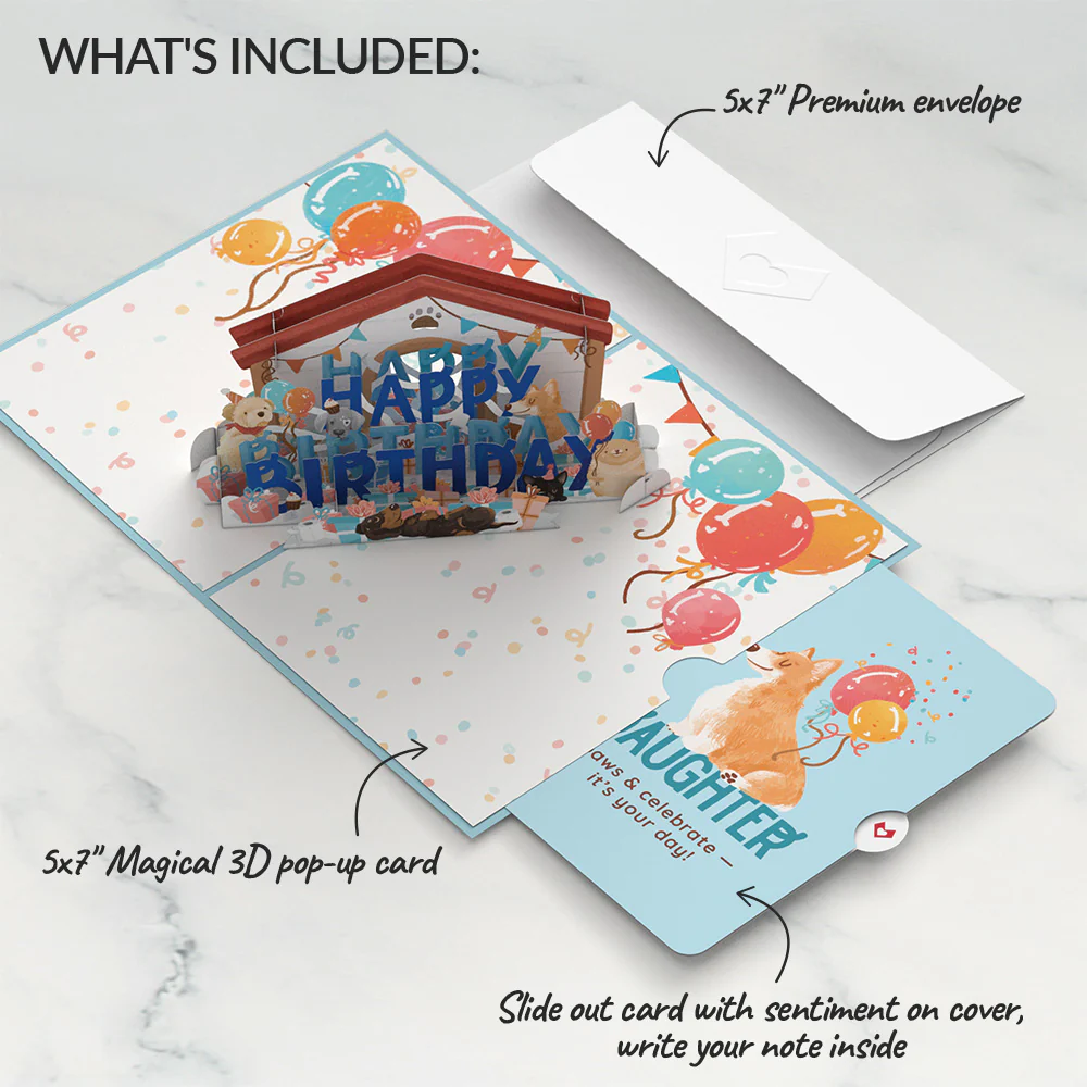 Happy Birthday Dogs Pop-Up Card and Sentiment Set for Daughter - Image 2