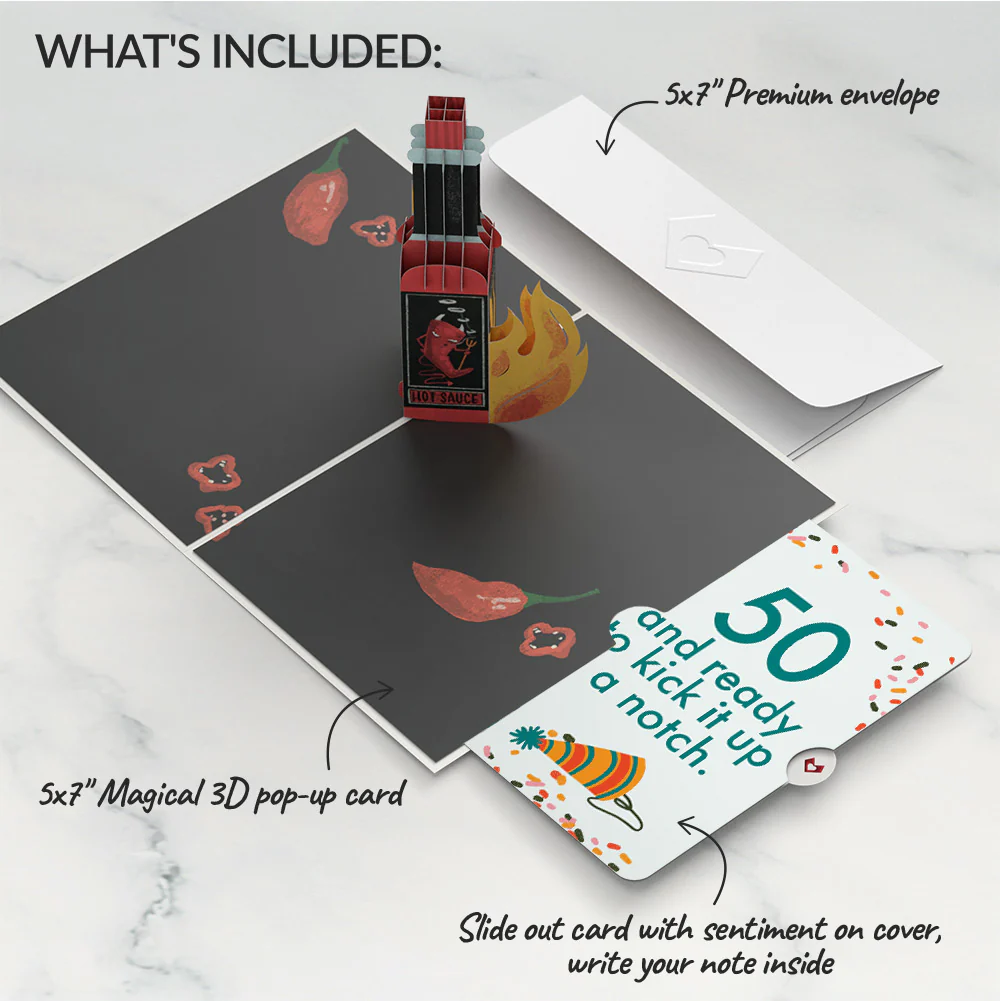 Happy Birthday Hot Stuff Pop-Up Card and 50th Kick It Up Sentiment Set - Image 2