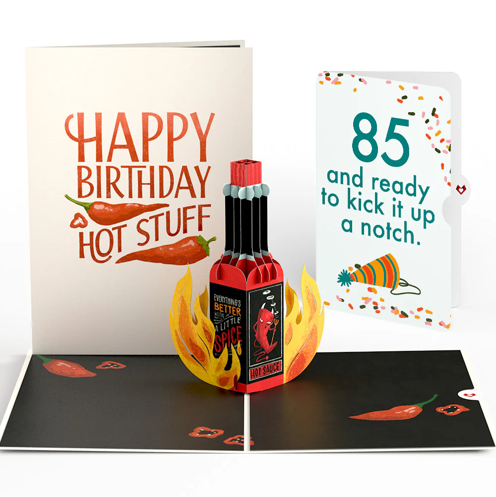 Happy Birthday Hot Stuff Pop-Up Card and 85th Kick It Up Sentiment Set