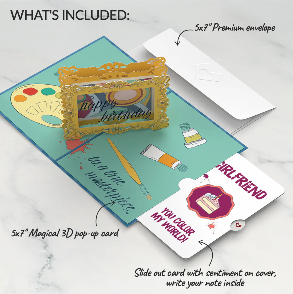 Happy Birthday to a True Masterpiece Pop-Up Card and Sentiment Set for Girlfriend - Image 2