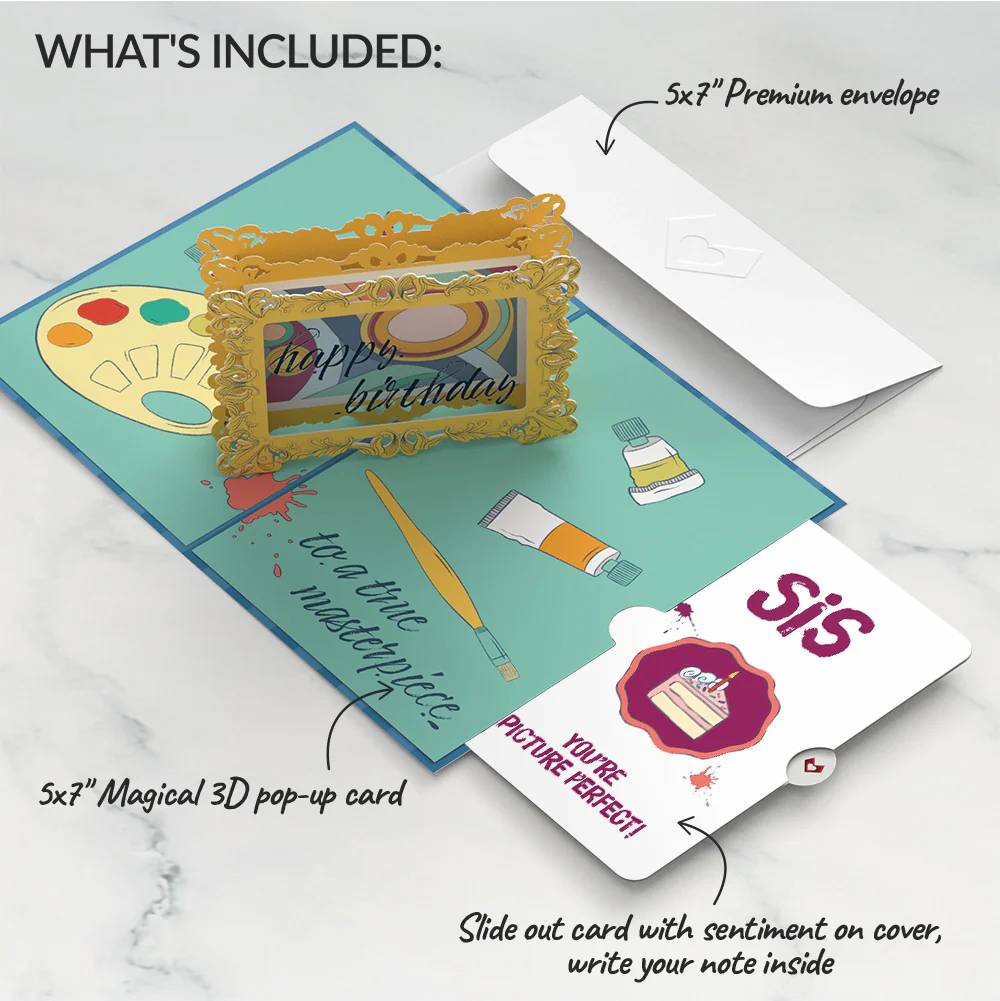 Happy Birthday to a True Masterpiece Pop-Up Card and Sentiment Set for Sister - Image 2