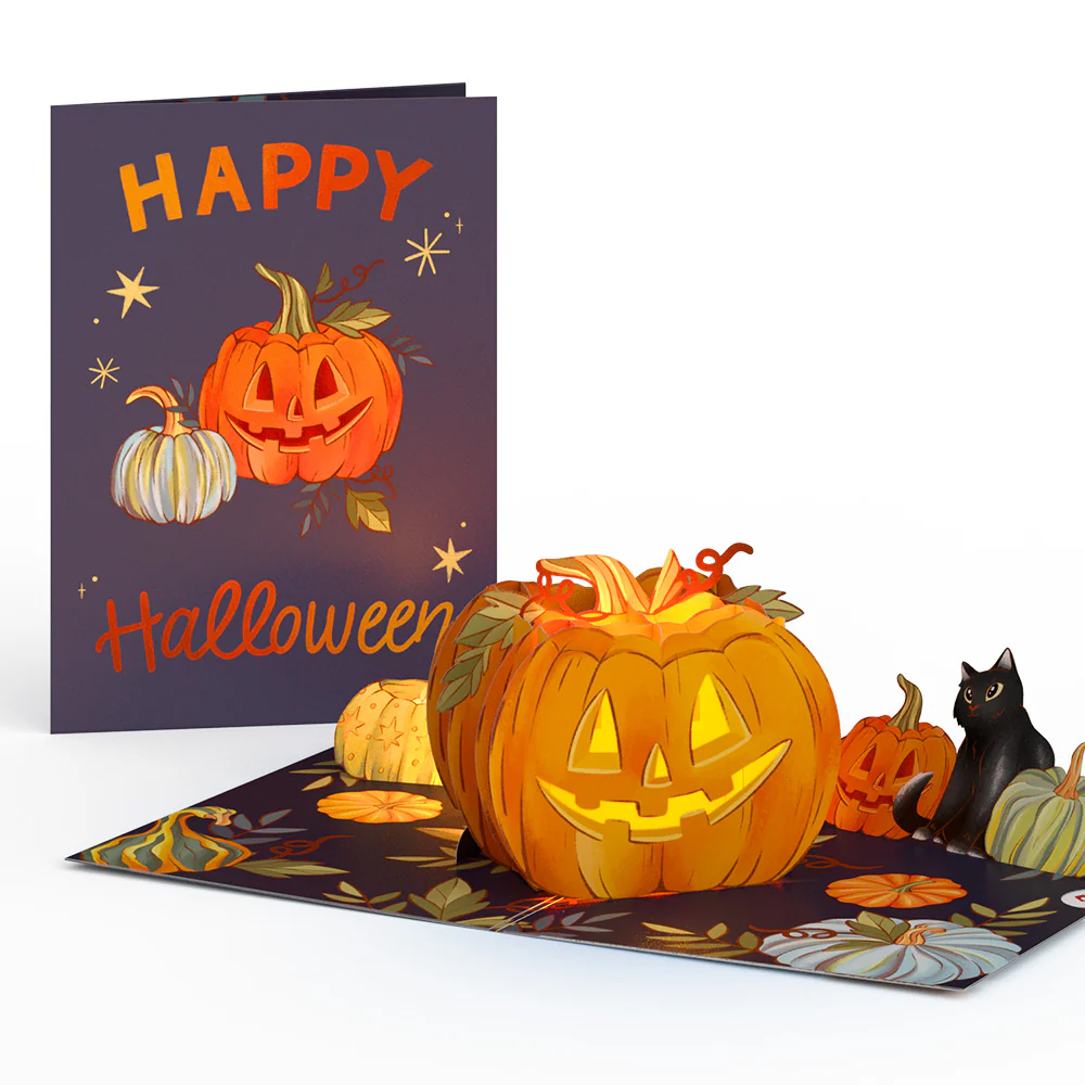 Happy Halloween Pumpkin Light-Up Pop-Up Card - Image 3
