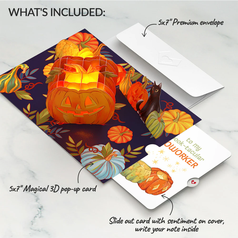 Happy Halloween Pumpkin Light-Up Pop-Up Card and Sentiment Set for Coworker - Image 2