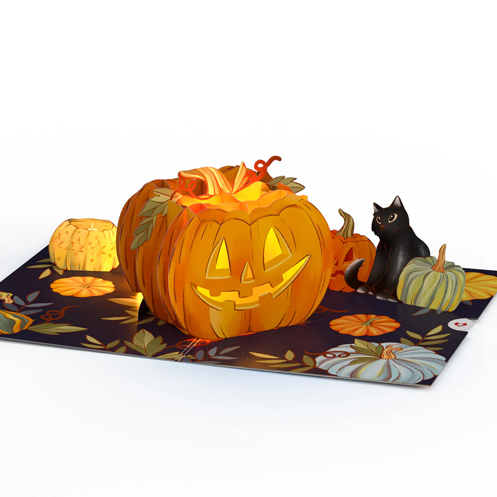 Happy Halloween Pumpkin Light-Up Pop-Up Card and Sentiment Set for Grandson - Image 3