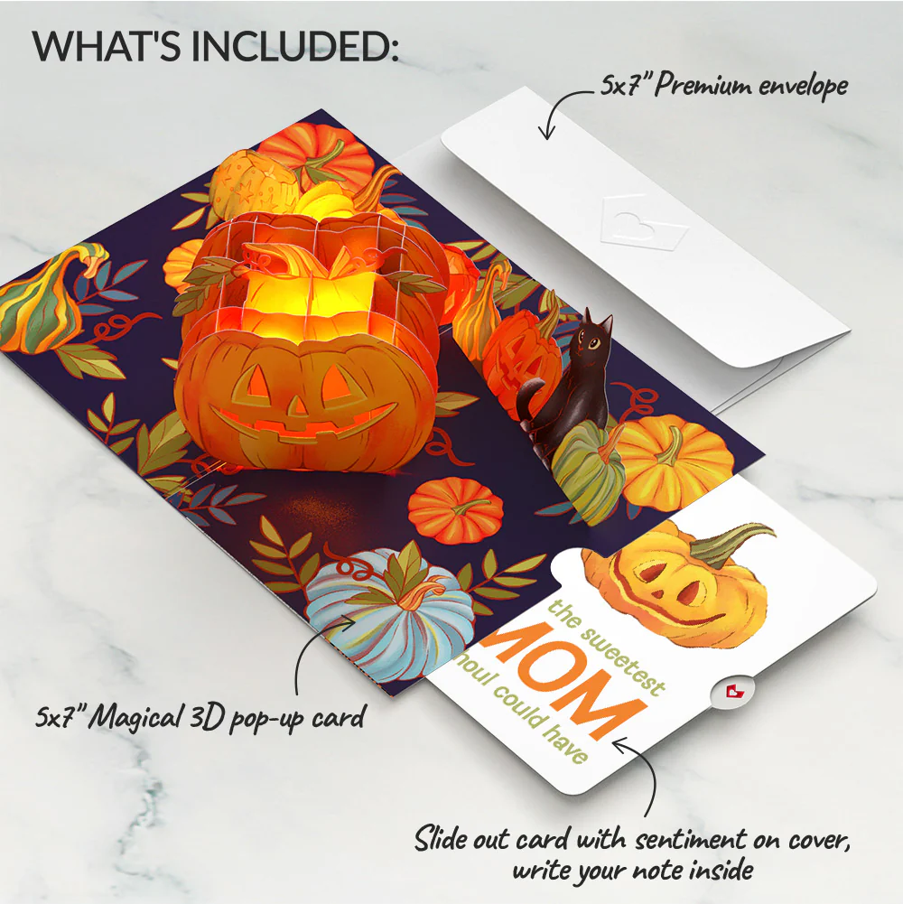 Happy Halloween Pumpkin Light-Up Pop-Up Card and Sentiment Set for Mom - Image 2