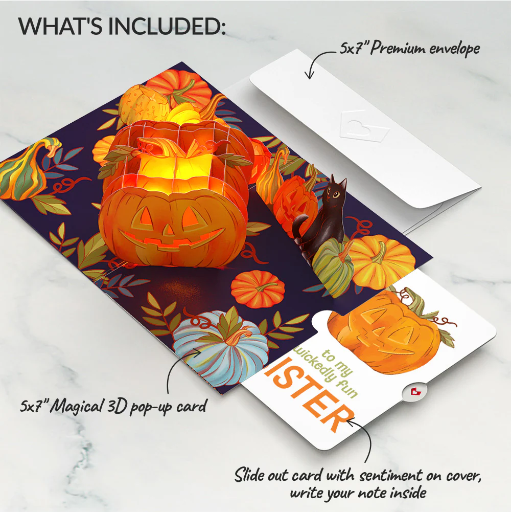 Happy Halloween Pumpkin Light-Up Pop-Up Card and Sentiment Set for Sister - Image 2