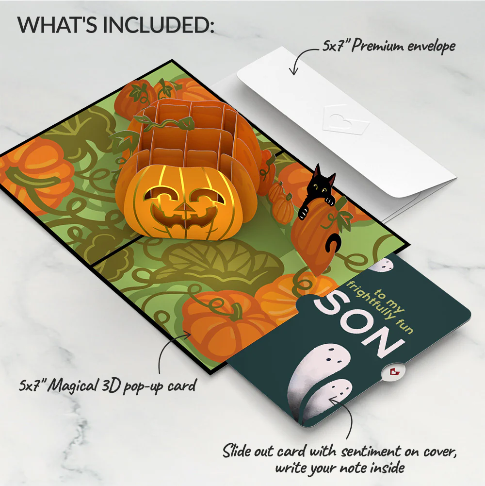 Happy Halloween Pumpkin Pop-Up Card and Sentiment Set for Son - Image 2