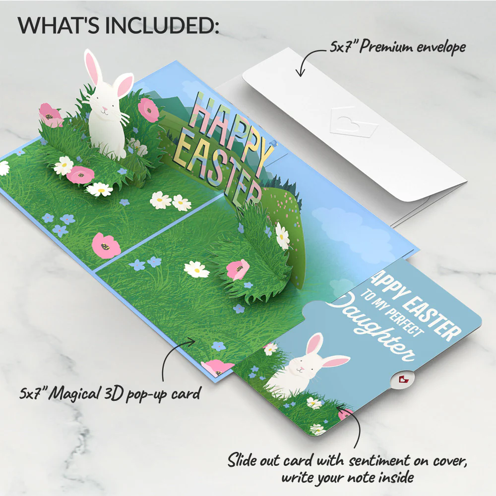 Happy Easter Spring Meadow Pop-Up Card and Sentiment Set for Daughter - Image 2