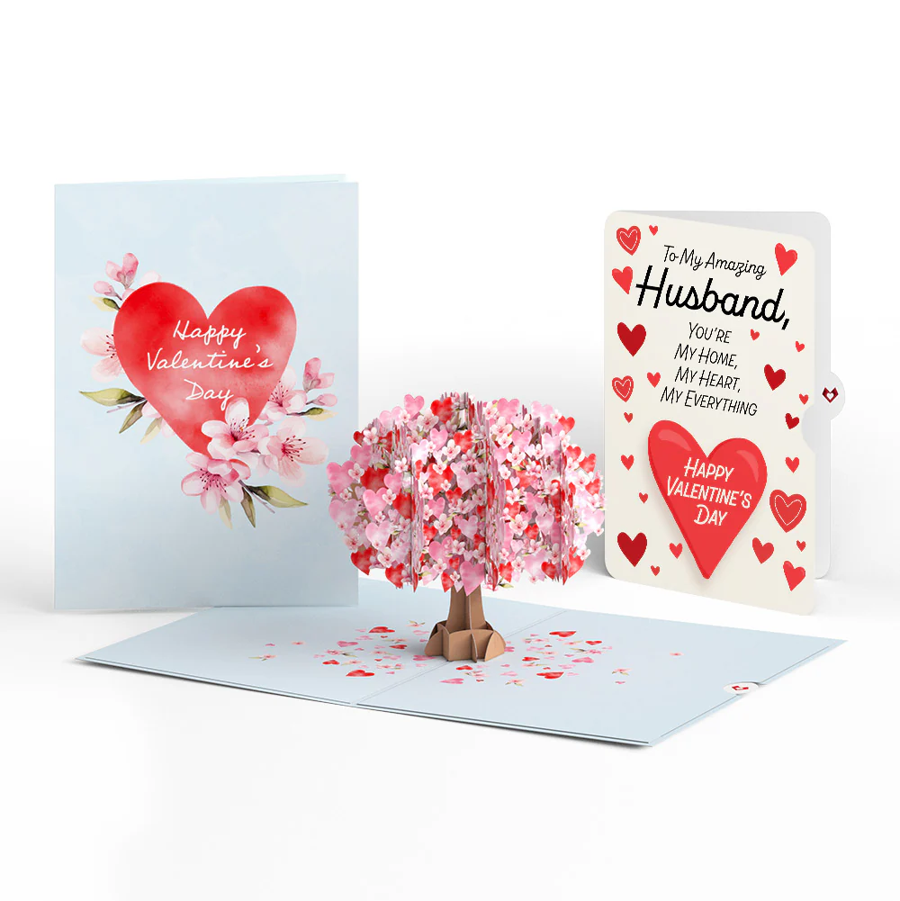 Happy Valentine's Day Cherry Blossom Tree Pop-Up Card and Sentiment Set for Husband