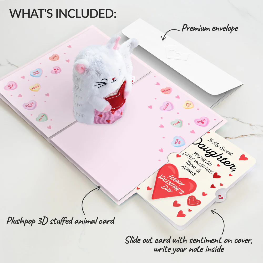 'Happy Valentine's Day' Love Cat Plushpop Card and Sentiment Set for Daughter - Image 2