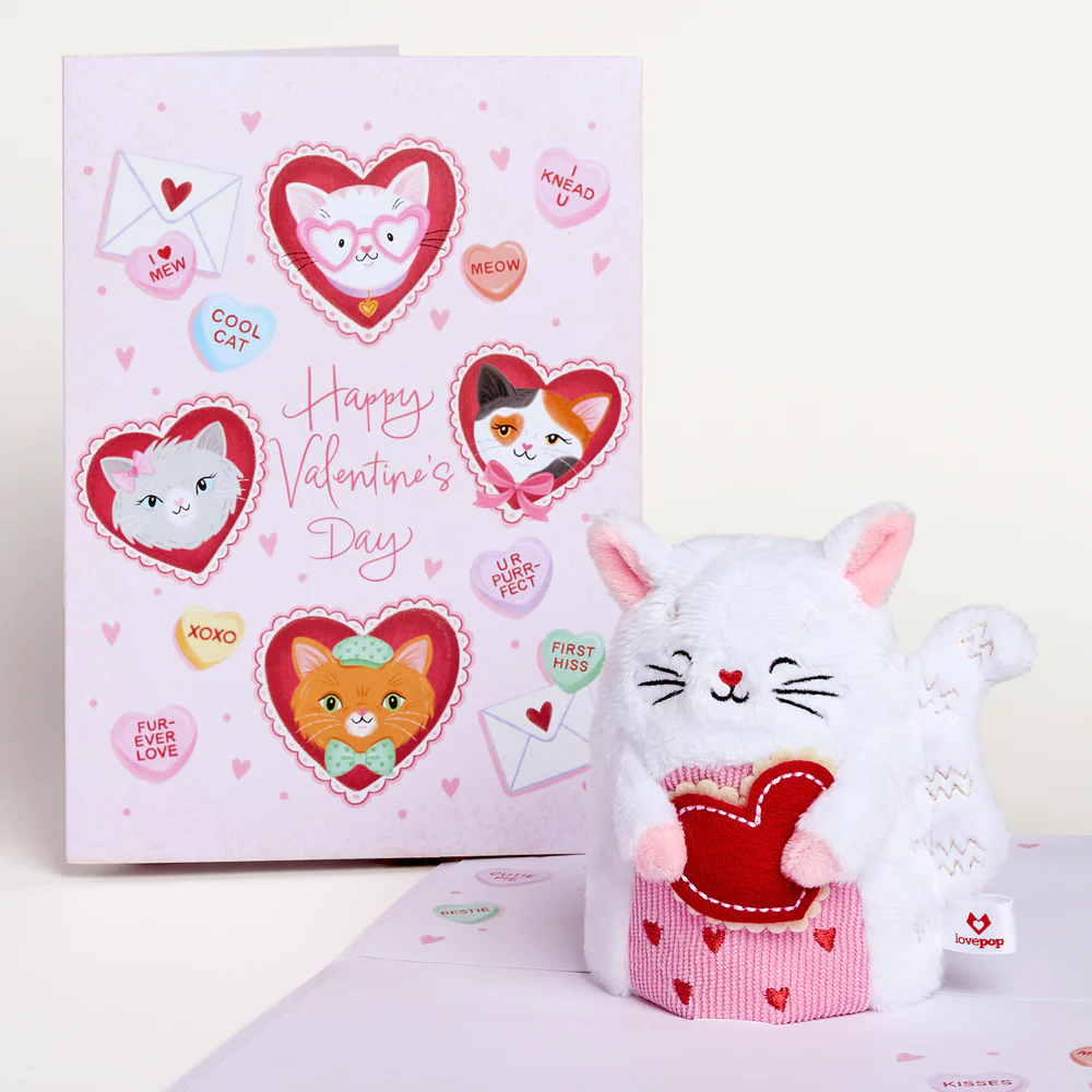 'Happy Valentine's Day' Love Cat Plushpop Card & Bouquet Bundle - Image 2