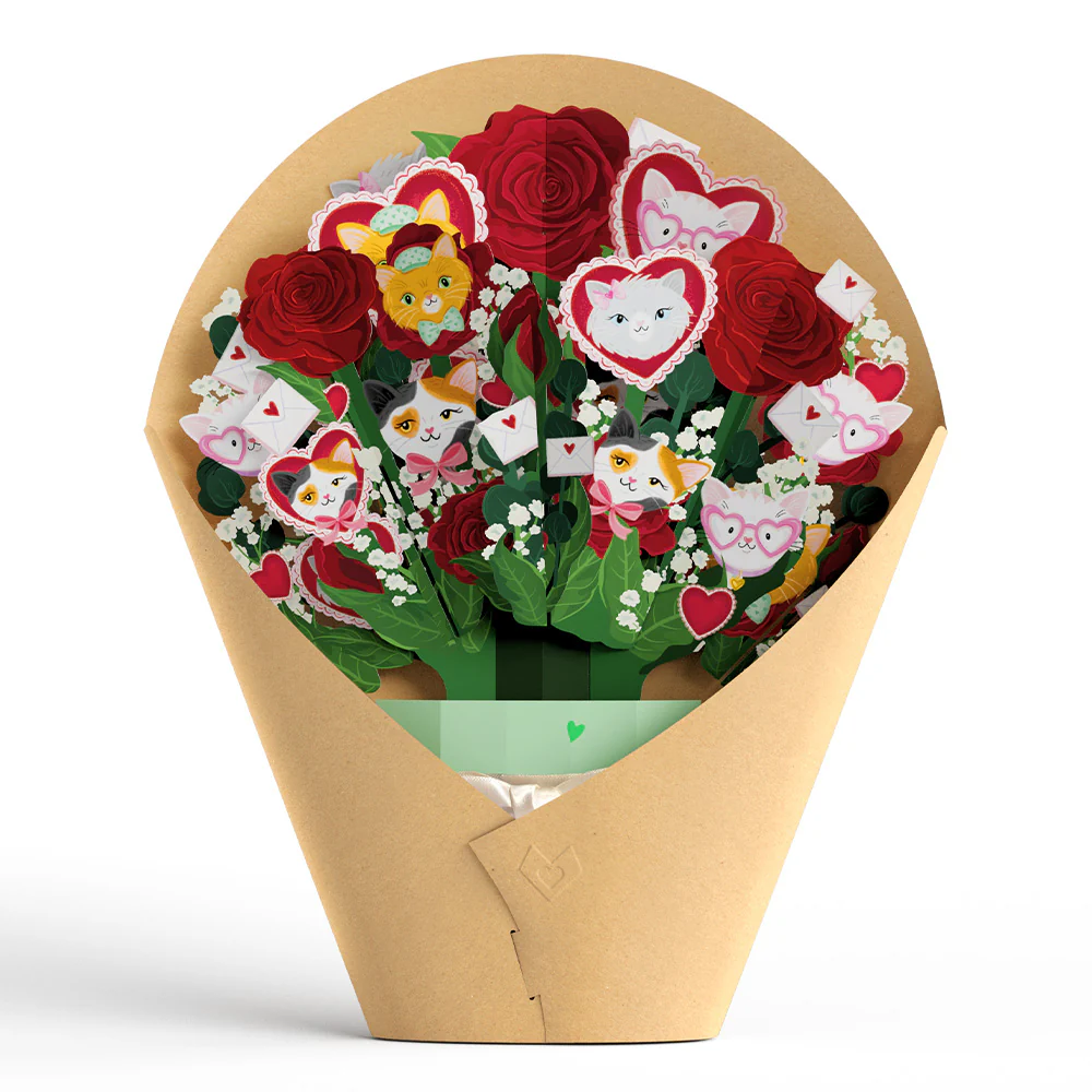 'Happy Valentine's Day' Love Cat Plushpop Card & Bouquet Bundle - Image 6