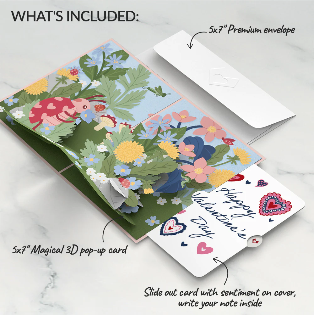 Hey, Love Bug! Pop-Up Card and Heart Motif Valentine Sentiment Set - Image 2
