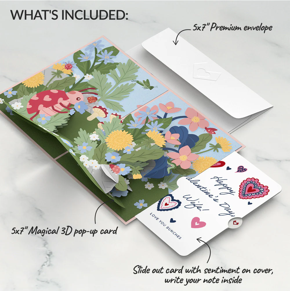 Hey, Love Bug! Pop-Up Card and Heart Motif Valentine Sentiment Set for Wife - Image 2