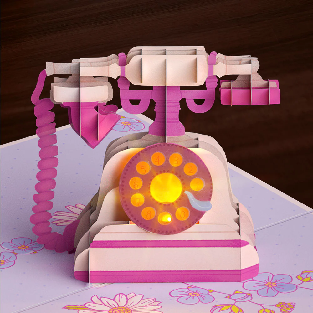 'Hey Mom' Vintage Phone Music and Lights Pop-Up Card - Image 2