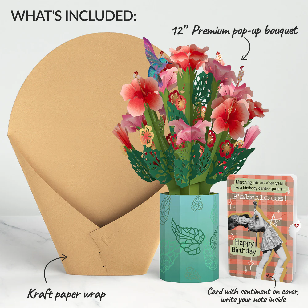 Hibiscus Birthday Bouquet and Cardio Queen Sentiment Set - Image 2