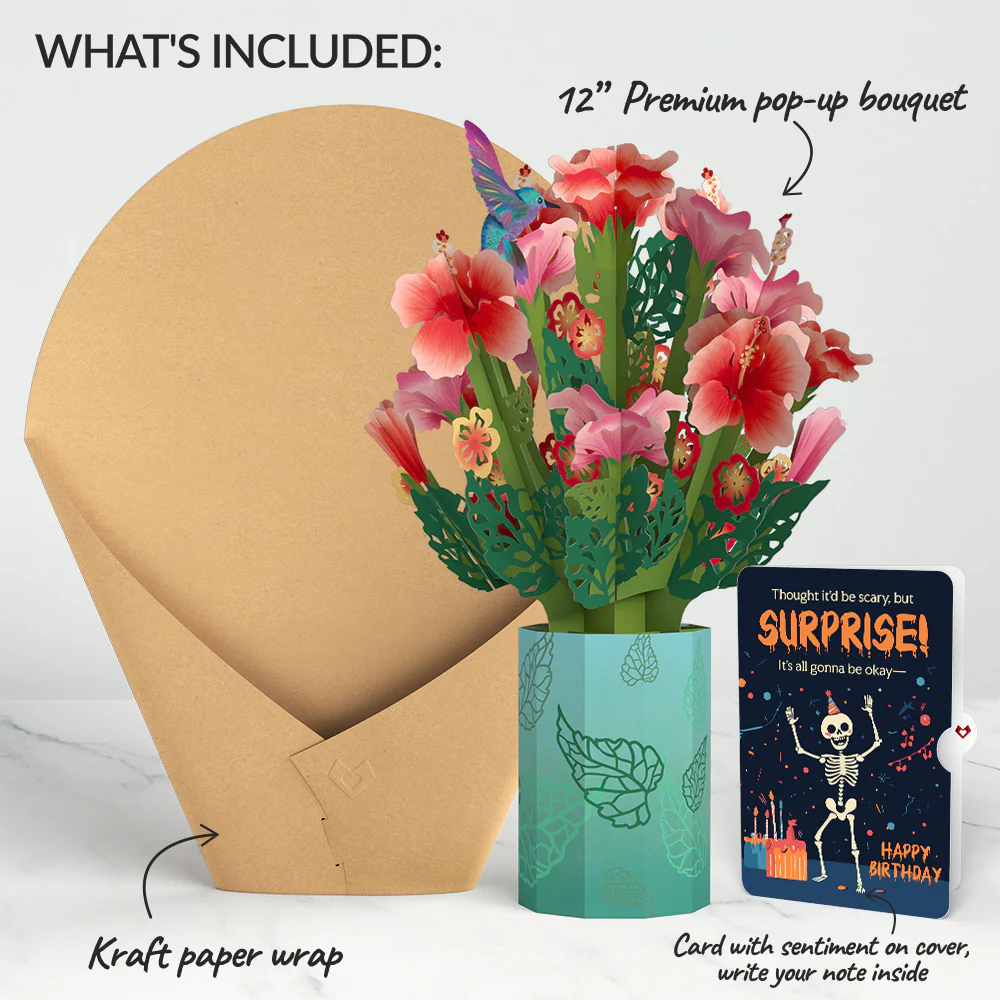 Hibiscus Birthday Bouquet and Surprise Skeleton Sentiment Set - Image 2