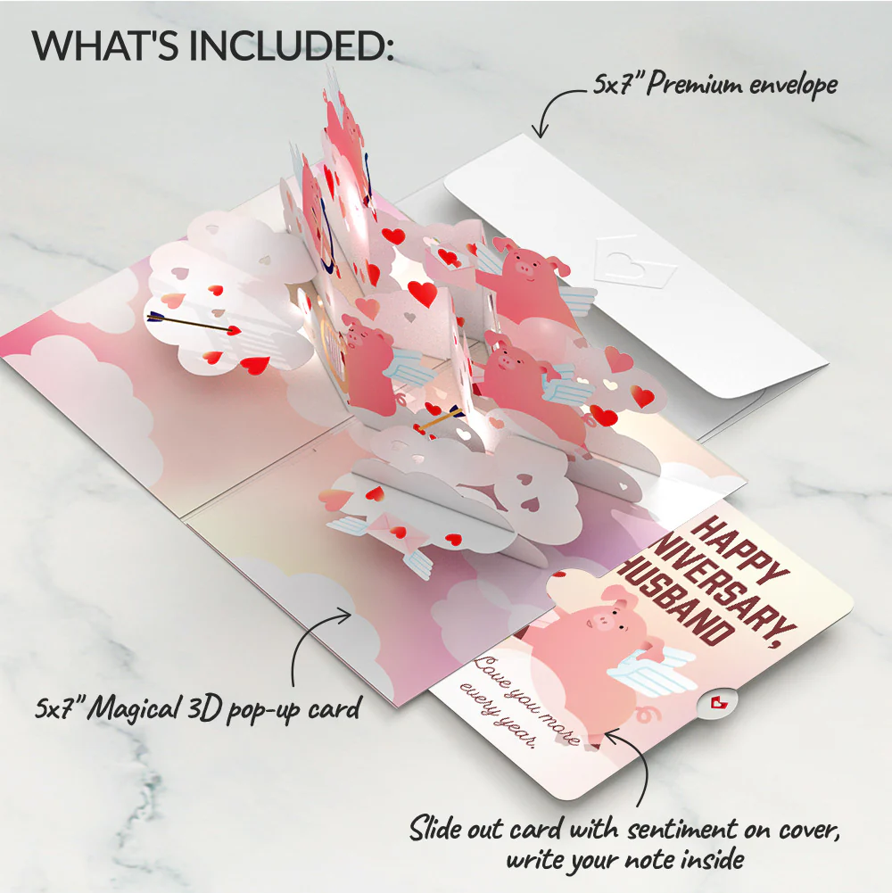 Hogs and Kisses Anniversary Music and Light Pop-Up Card and Sentiment Set for Husband - Image 2
