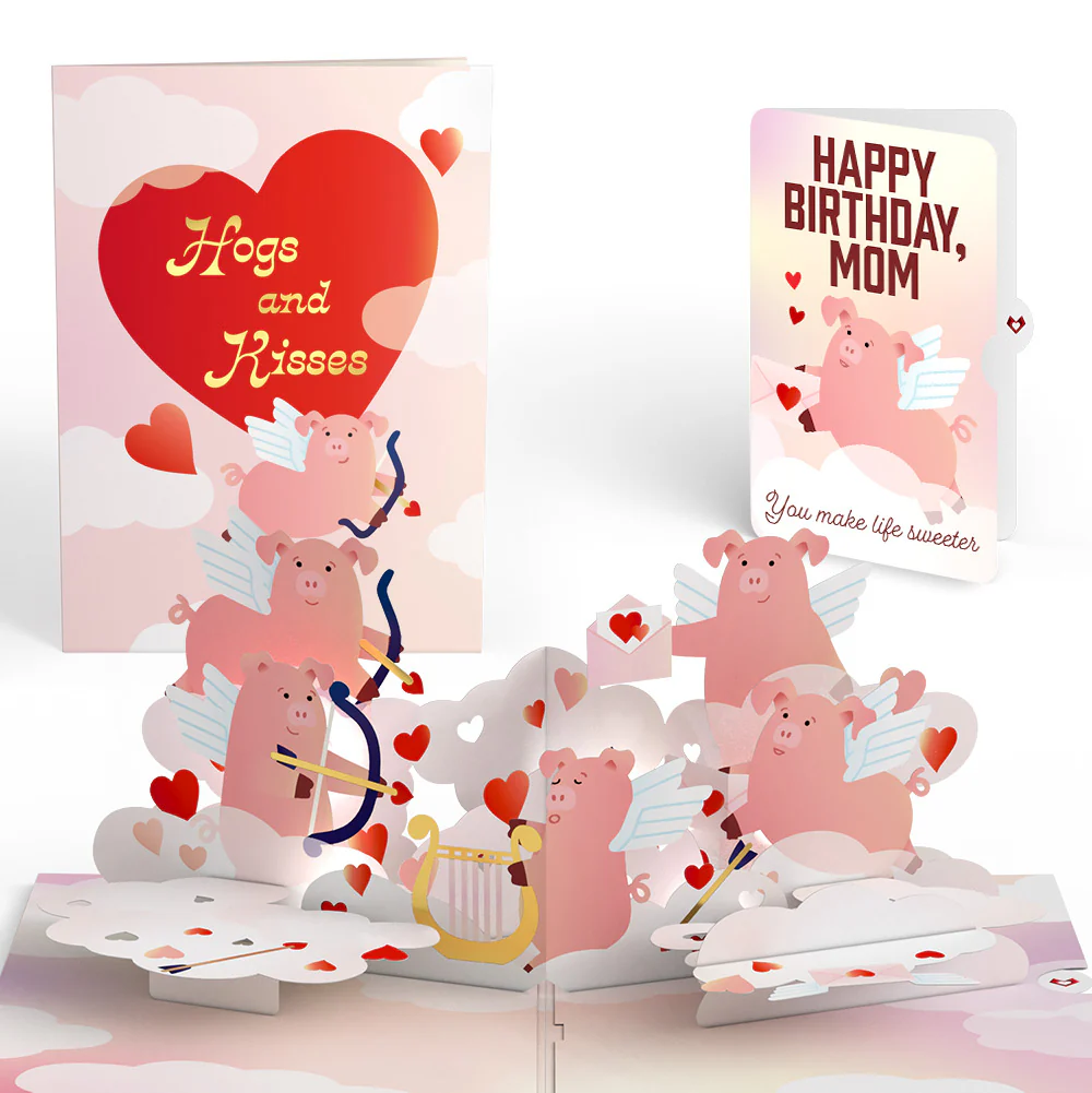 Hogs and Kisses Birthday Music and Light Pop-Up Card and Sentiment Set for Mom