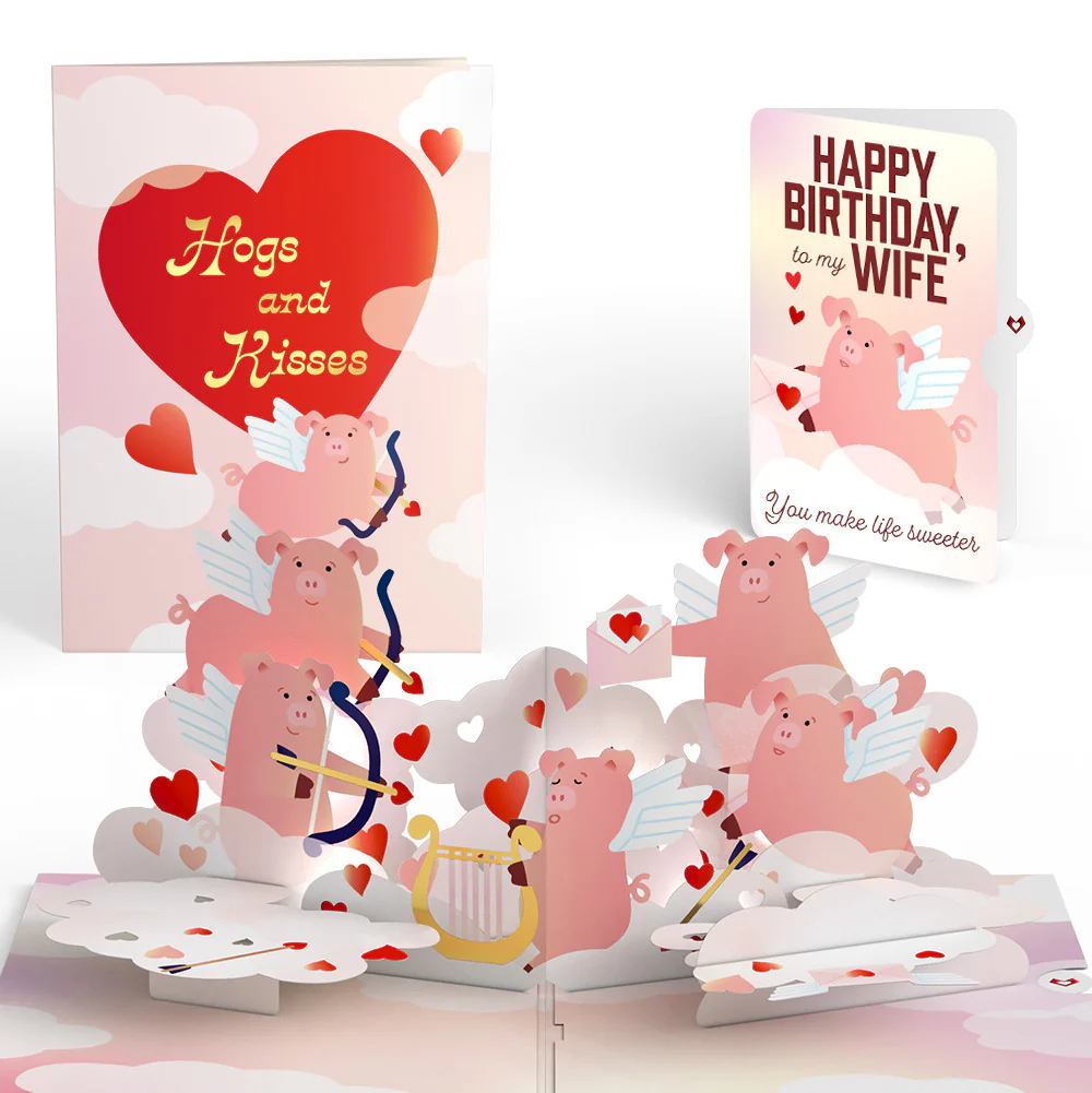 Hogs and Kisses Birthday Music and Lights Pop-Up Card and Sentiment Set for Wife