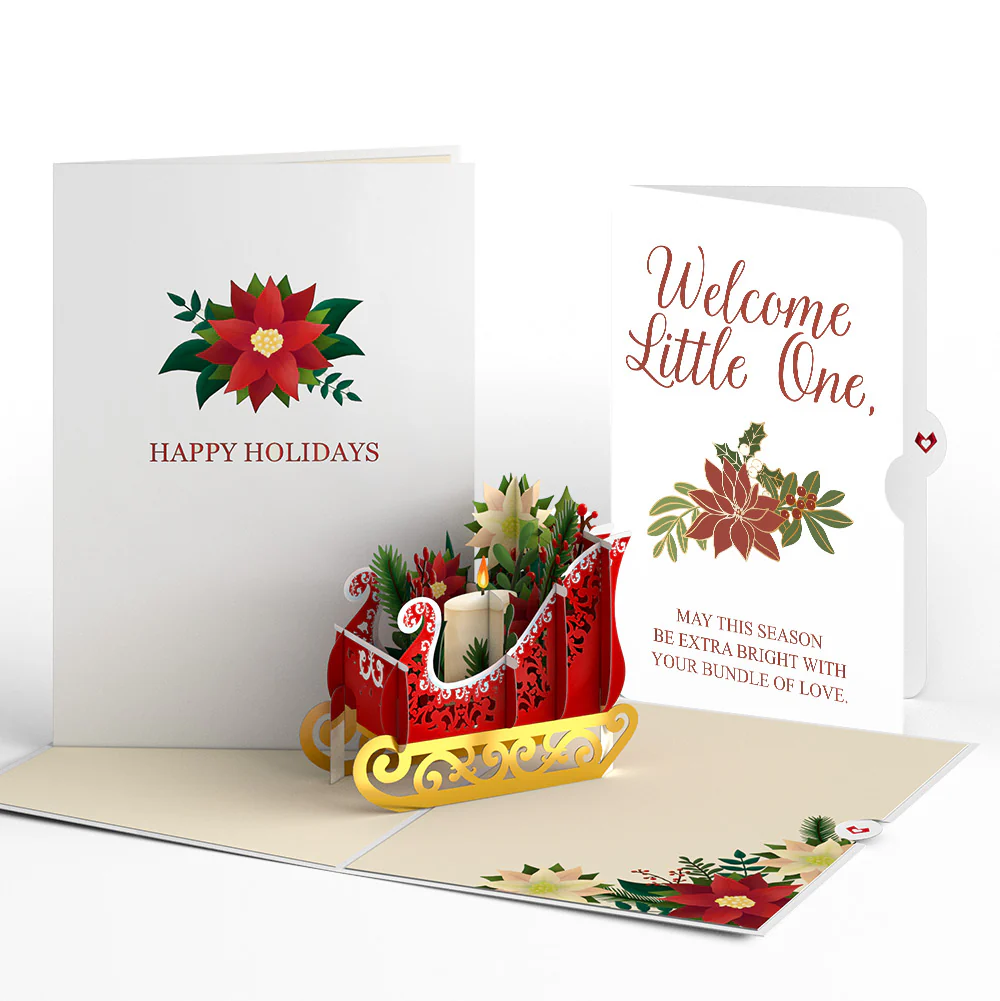 Holiday Poinsettia Sleigh Pop-Up Card and Sentiment Set for Baby