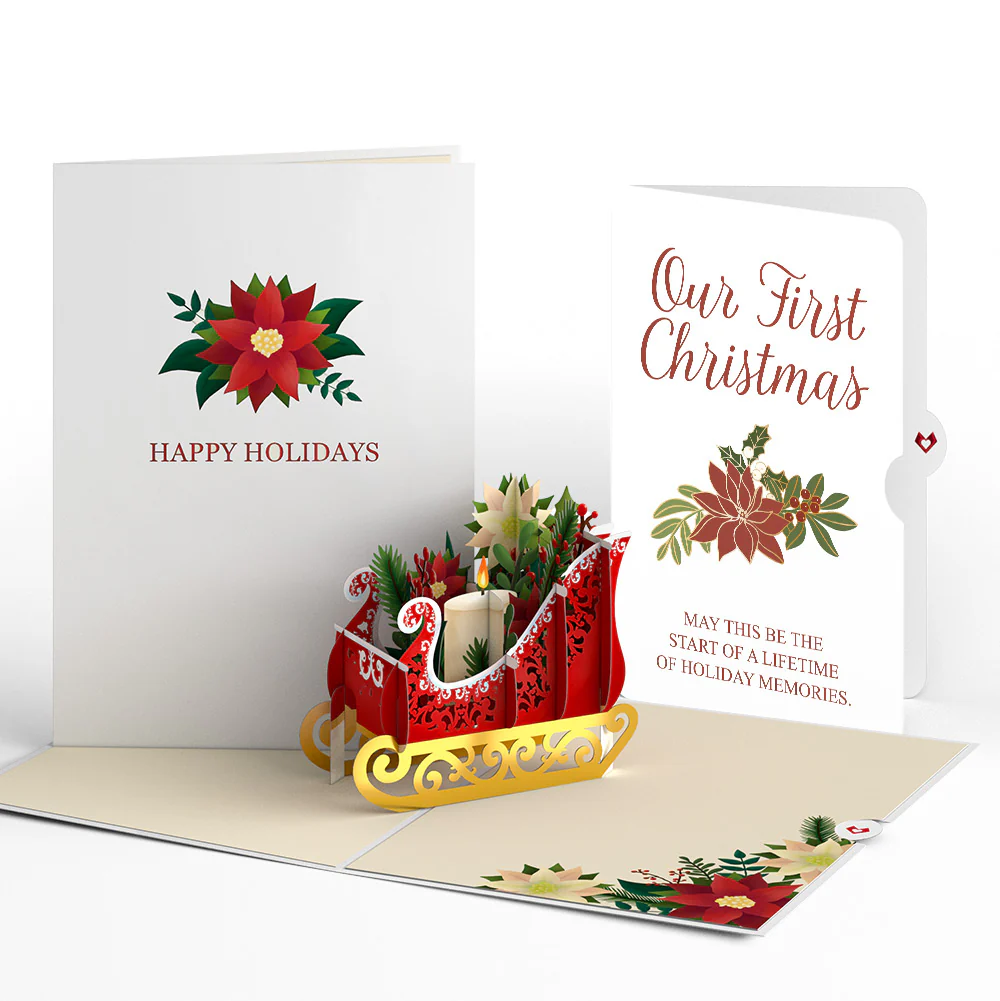 Holiday Poinsettia Sleigh Pop-Up Card and First Christmas Sentiment Set for Partner