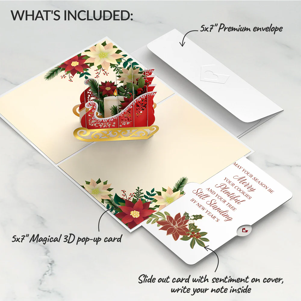 Holiday Poinsettia Sleigh Pop-Up Card and Merry & Plentiful Sentiment Set - Image 2