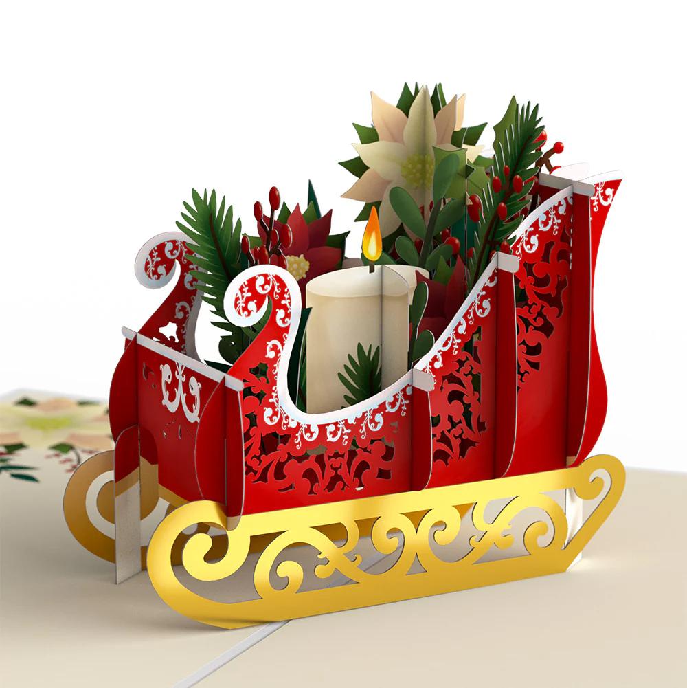 Holiday Poinsettia Sleigh Pop-Up Card and Merry & Plentiful Sentiment Set - Image 3