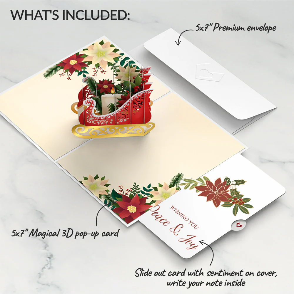Holiday Poinsettia Sleigh Pop-Up Card and Peace & Joy Sentiment Set - Image 2