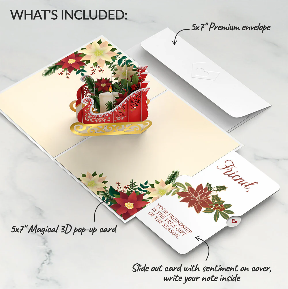 Holiday Poinsettia Sleigh Pop-Up Card and Sentiment Set for Friend - Image 2