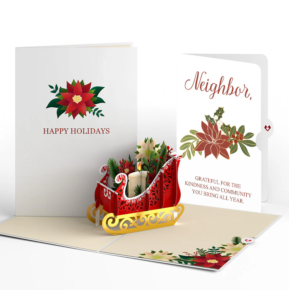 Holiday Poinsettia Sleigh Pop-Up Card and Sentiment Set for Neighbor