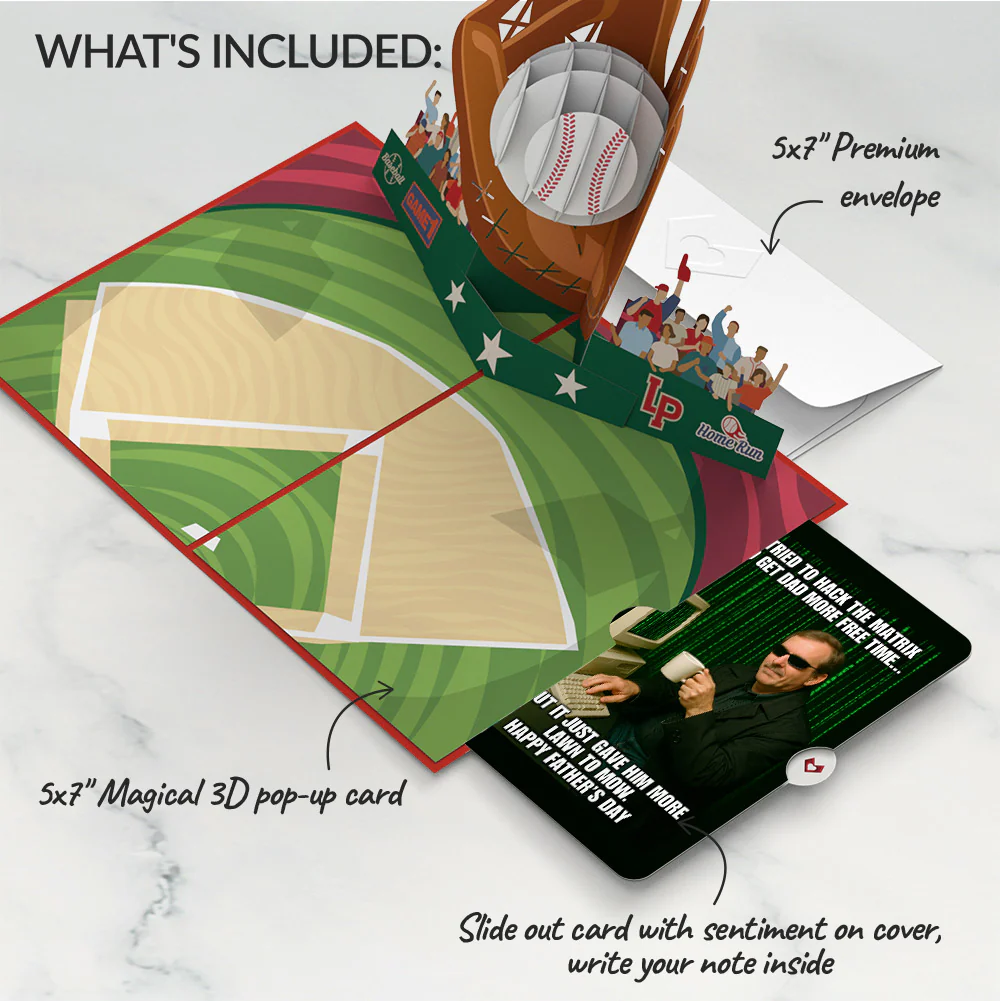 Home Run Father's Day Pop-Up Card and Matrix Hacker Sentiment Set - Image 2