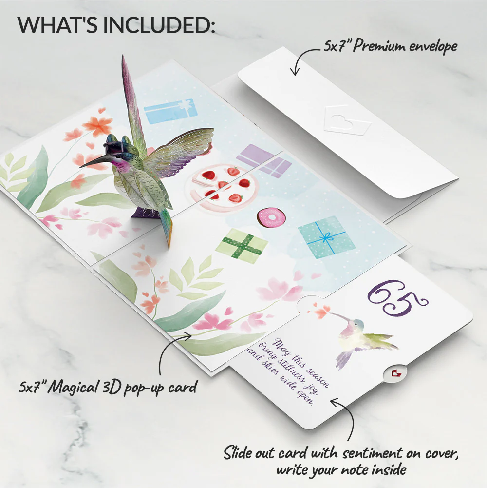 Hummingbird 65th Birthday Pop-Up Card and Sentiment Set - Image 2
