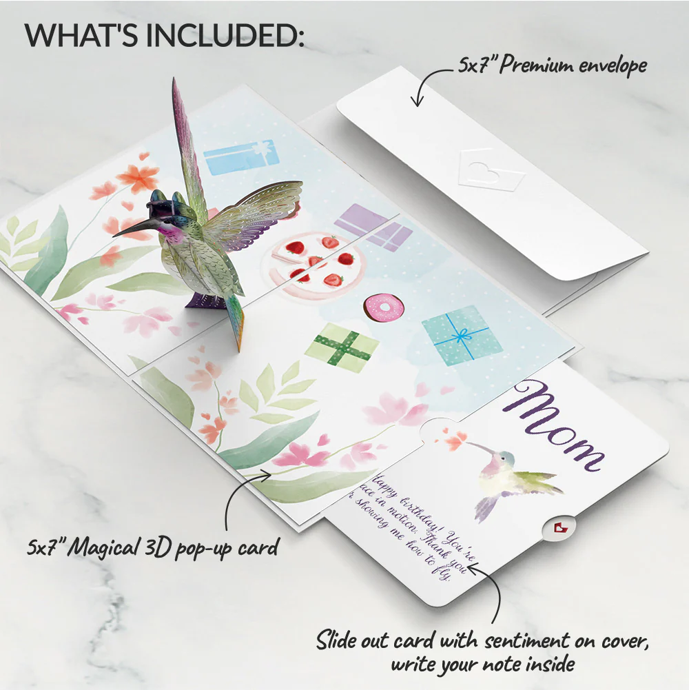 Hummingbird Birthday Pop-Up Card and Sentiment Set for Mom - Image 2